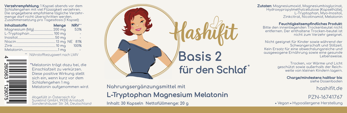 Etikett von Hashifit Basis 2 mit Nährwertangaben und Zutatenliste
