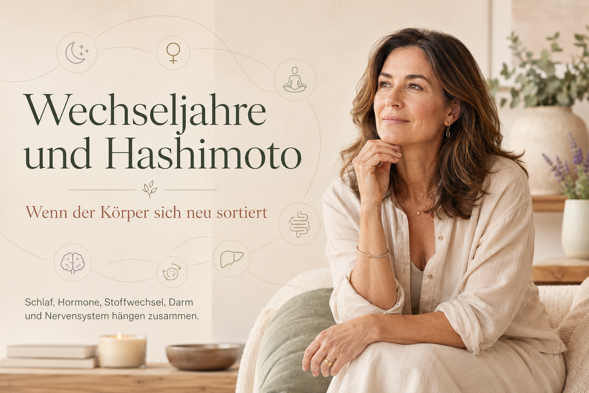 frau schaut nachdenklich wenn der körper sich neu sortiert bei wechseljahre und Hashimoto