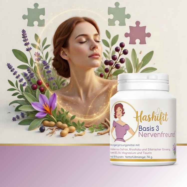 Hashifit Basis 3 Nervenfreund mit Safran, Rhodiola und Magnesium – Unterstützung für Nervensystem, Stress und innere Unruhe