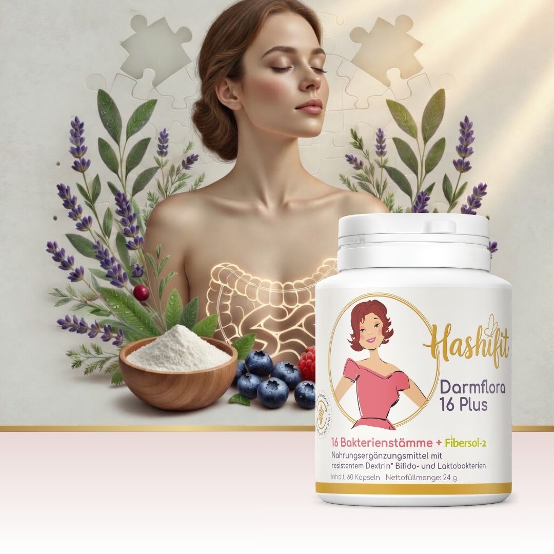Hashifit Darmflora 16 Plus mit 16 Bakterienstämmen und Ballaststoffen – Unterstützung der Darmflora und Verdauung bei Hashimoto