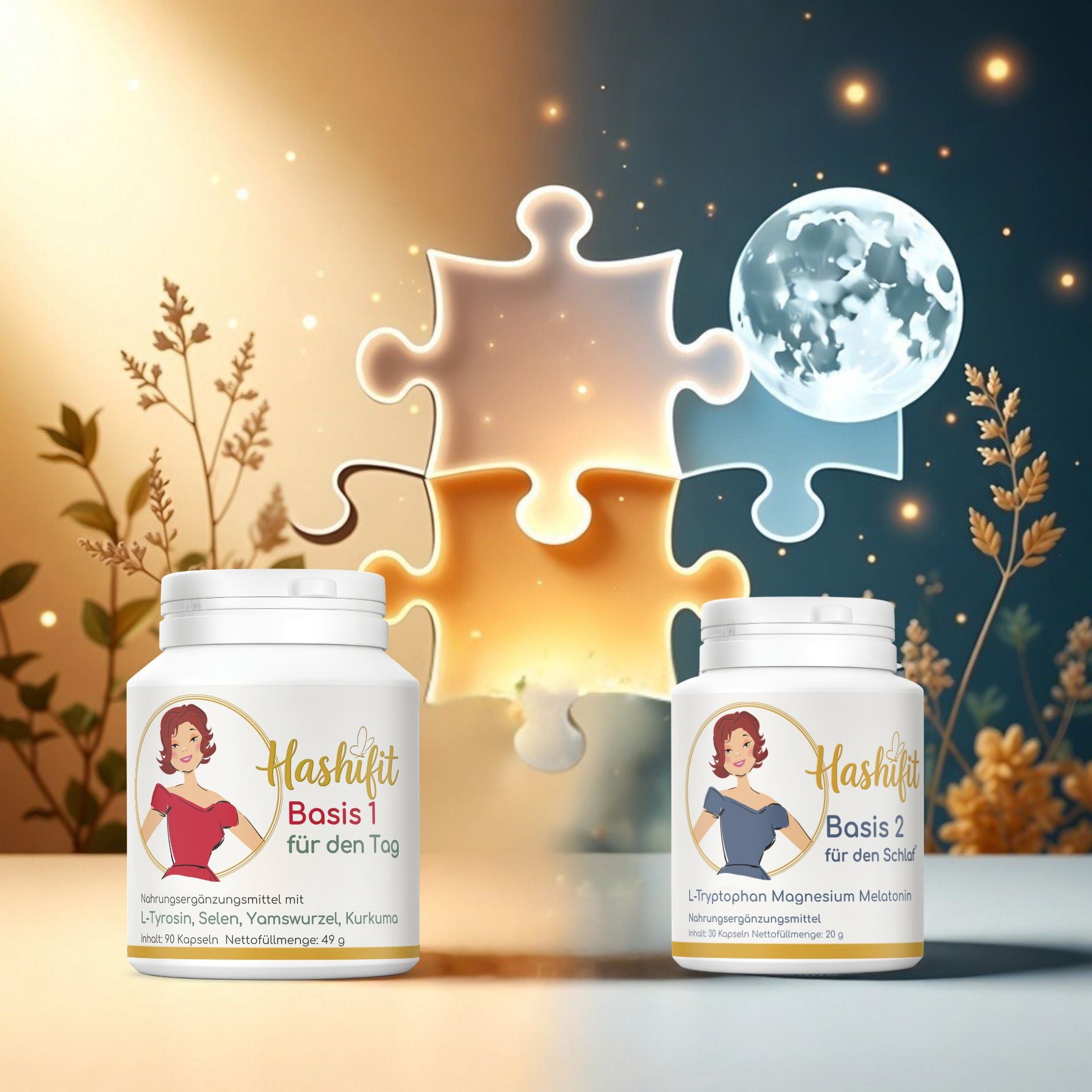 Hashifit 2er-Set Basis 1 & Basis 2 – Kombination für Energie am Tag und erholsamen Schlaf in der Nacht
