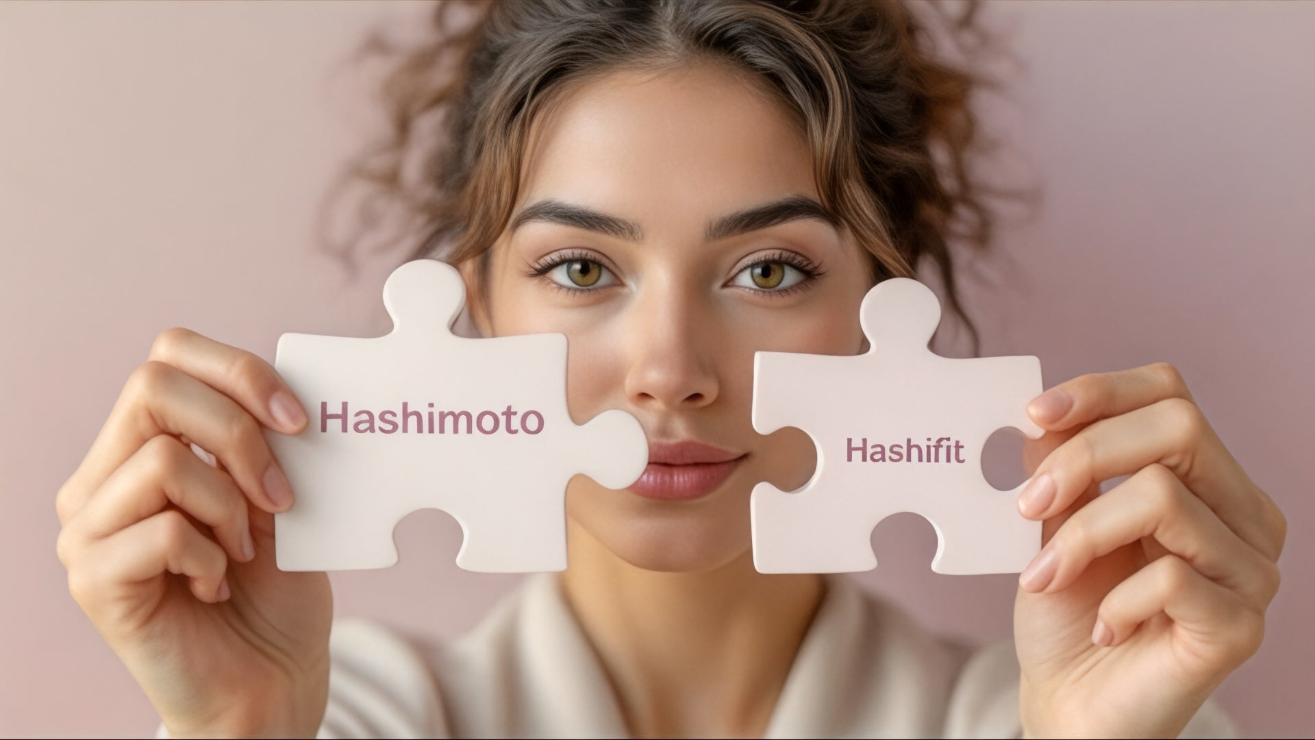 Frau hält zwei Puzzleteile – Hashifit als fehlendes Teil für Hashimoto Balance“