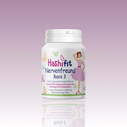 Hashifit Basis 3 – Nervenfreund mit Ashwagandha, Rosenwurz, Vitamin B12, Magnesium und Zink für Nervenbalance und Wohlbefinden