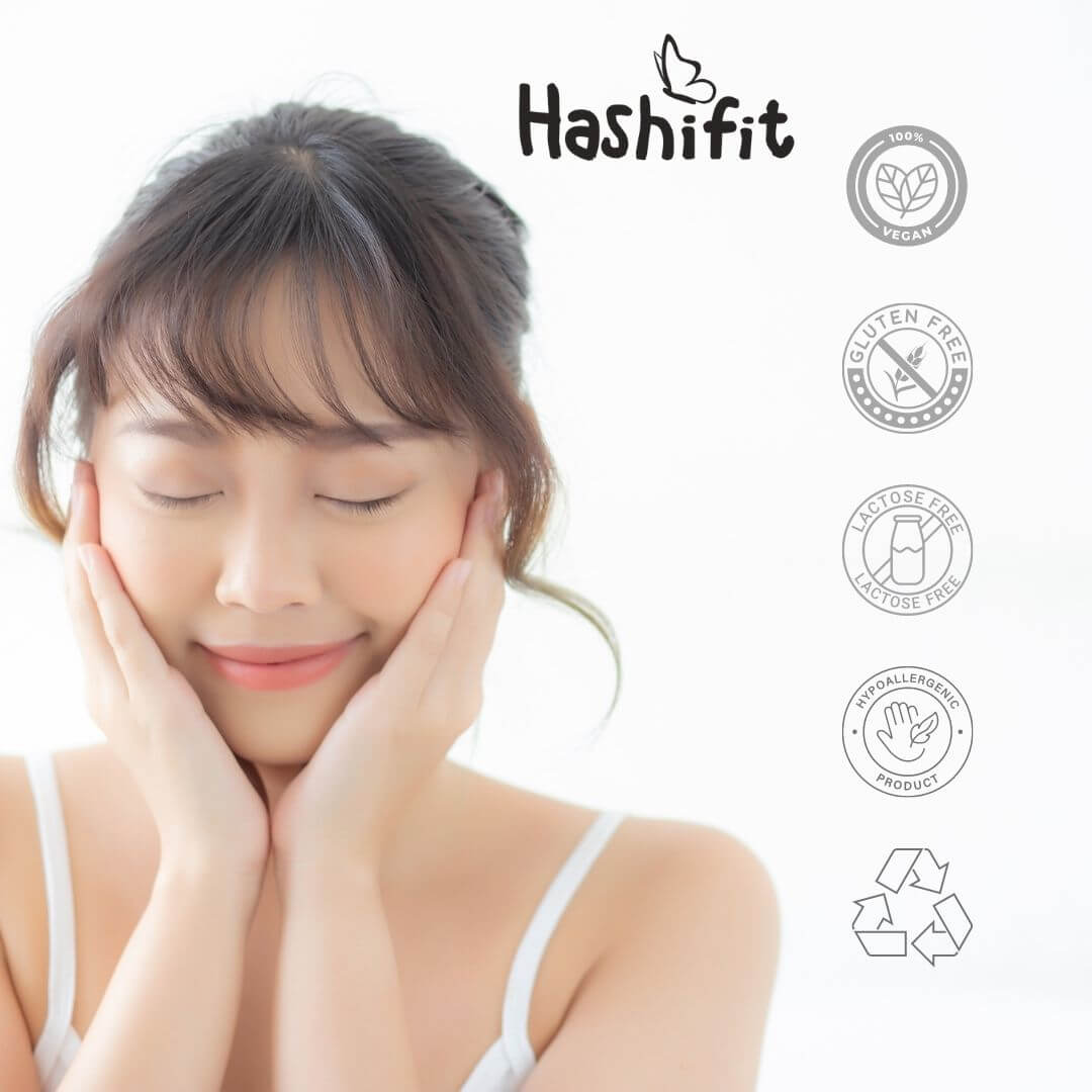 Frau mit Hashifit Darmflora 16 Plus – probiotische Balance für Haut, Darm und Wohlbefinden