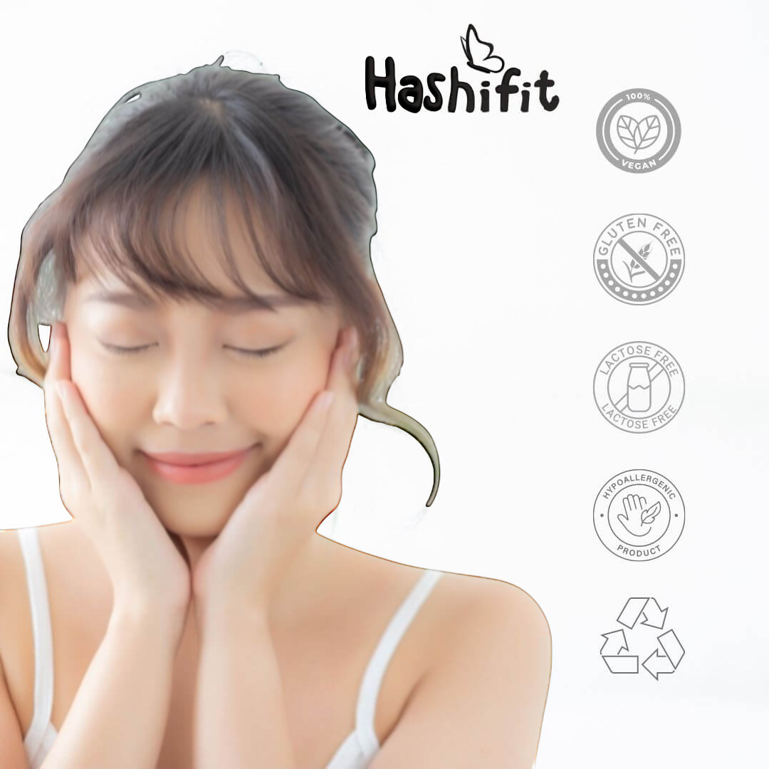 Frau mit Hashifit Darmflora 16 Plus – probiotische Balance für Haut, Darm und Wohlbefinden