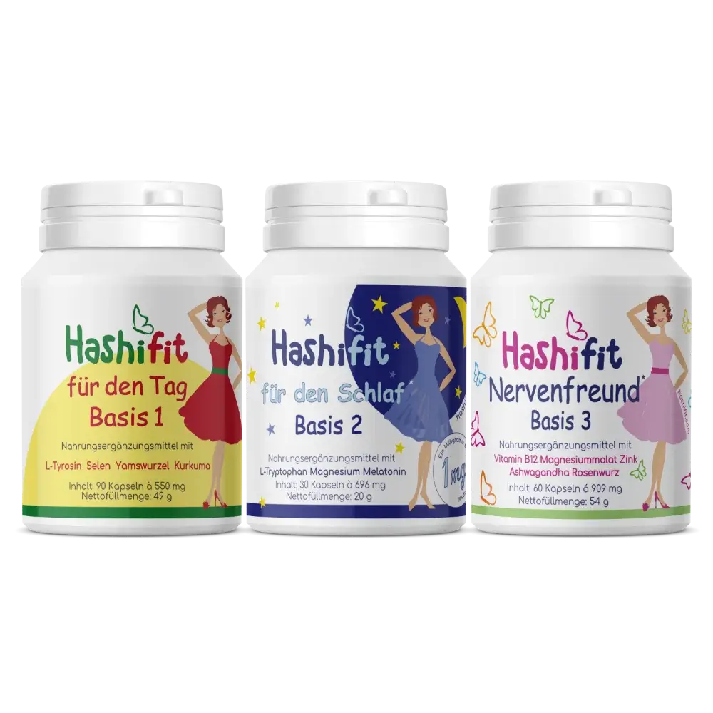 Hashifit Grundversorgung für Hashimoto – drei Präparate für Energie, Schlaf und Nervenbalance