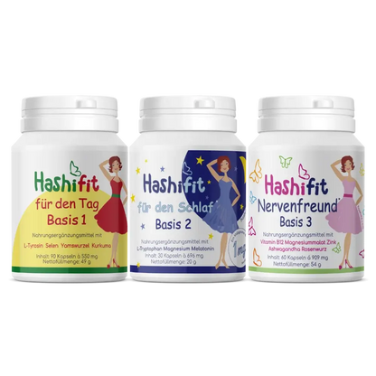 Hashifit Grundversorgung für Hashimoto – drei Präparate für Energie, Schlaf und Nervenbalance