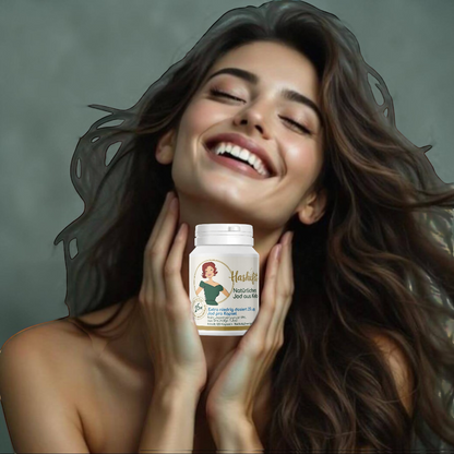 Frau mit Hashifit Jod aus Kelp – natürliche Unterstützung für Schilddrüse und Stoffwechsel mit sanft dosiertem Jod