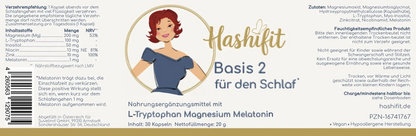 Hashifit Basis 2 für den Schlaf supplement capsules with melatonin, magnesium, and zinc for sleep and regeneration. Vegan formula.
