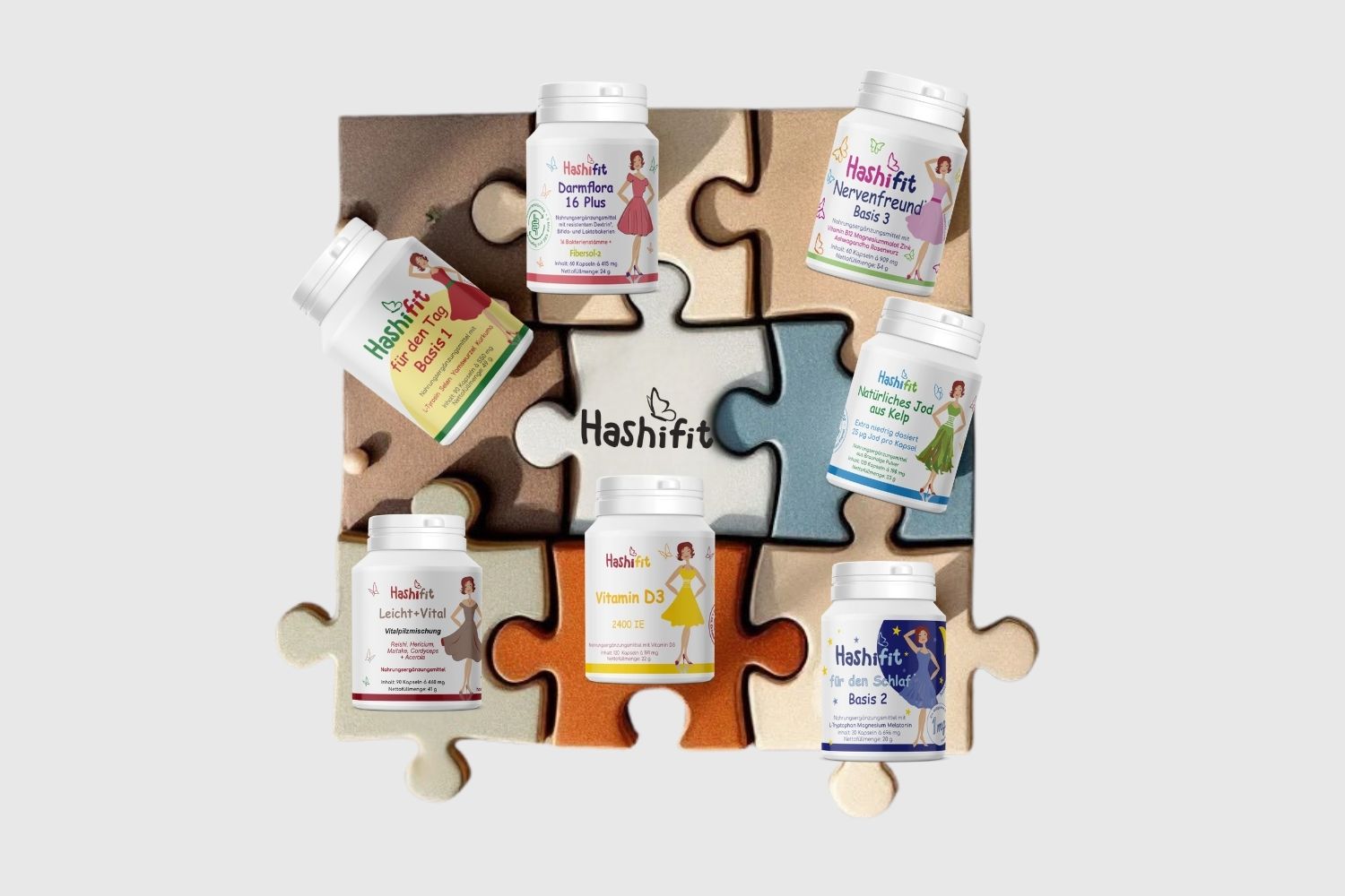 Hashifit Produkte als Puzzle dargestellt – ganzheitliche Unterstützung bei Hashimoto