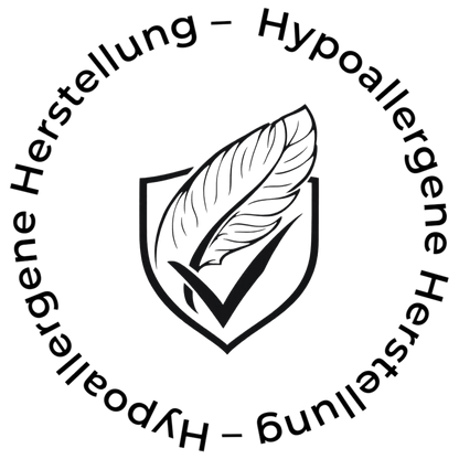 Qualitätssiegel mit Feder – steht für hypoallergene, geprüfte und vegane Hashifit-Produkte