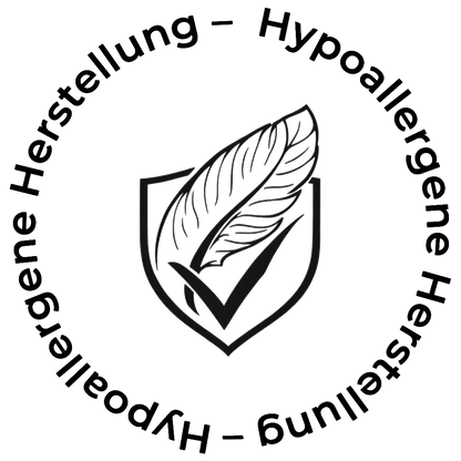 Qualitätssiegel mit Feder – steht für hypoallergene, geprüfte und vegane Hashifit-Produkte