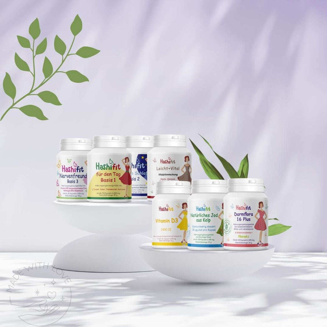 Hashifit Produktfamilie – sieben Systemprodukte als Hashimoto Unterstützungspaket für ganzheitliches Wohlbefinden