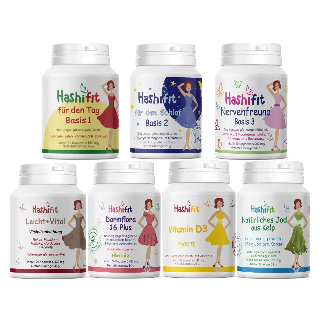Hashifit Unterstützungspaket – komplette Hashimoto-Vitalstoffversorgung mit sieben abgestimmten Präparaten für Energie, Nerven und Stoffwechsel