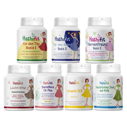 Hashifit Unterstützungspaket – komplette Hashimoto-Vitalstoffversorgung mit sieben abgestimmten Präparaten für Energie, Nerven und Stoffwechsel