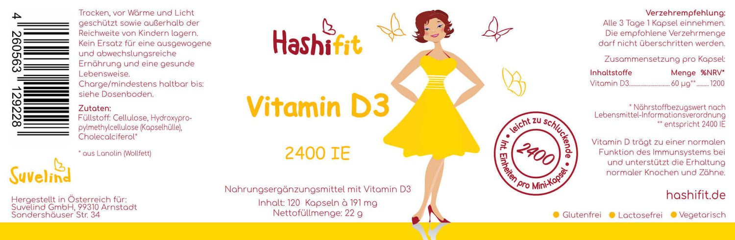 Etikett Hashifit Vitamin D3 mit 2400 IE