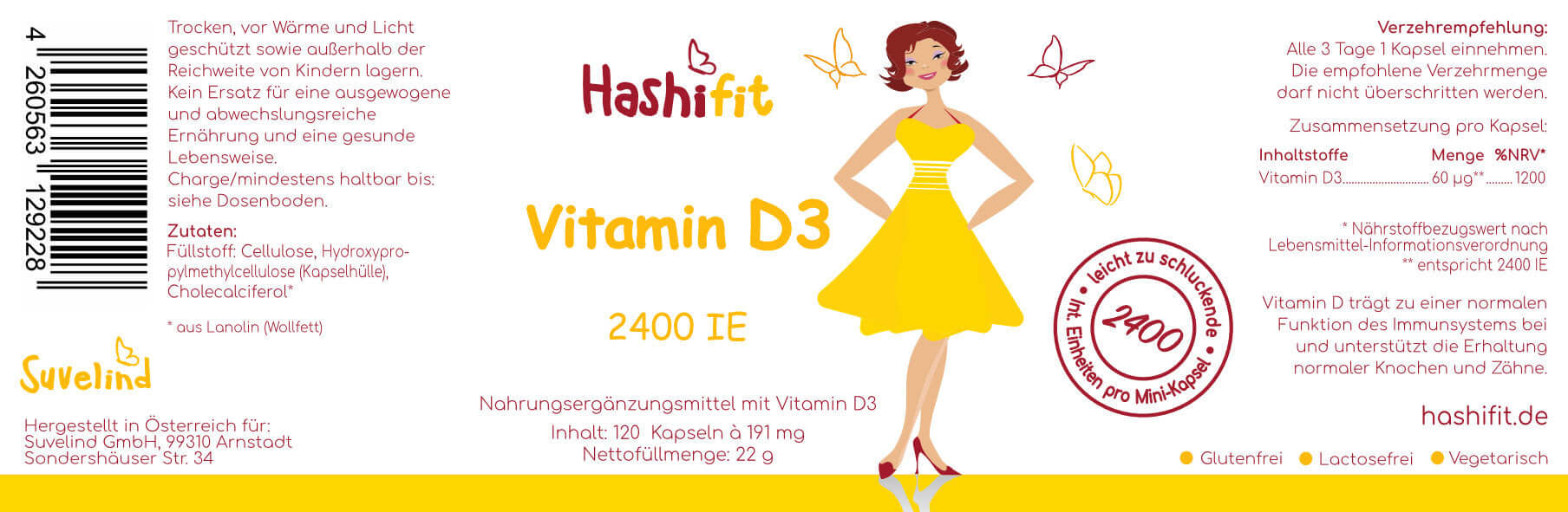 Etikett Hashifit Vitamin D3 mit 2400 IE
