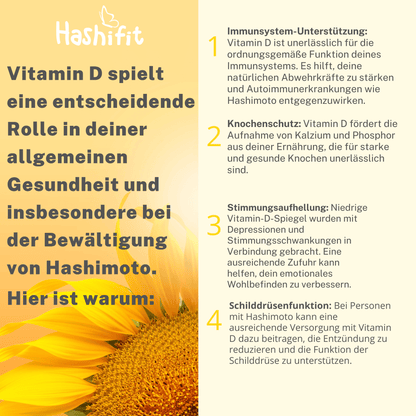 Informationstext zu Hashifit Vitamin D3 – Bedeutung von Sonnenvitamin und Mikronährstoffen bei Schilddrüsenunterfunktion