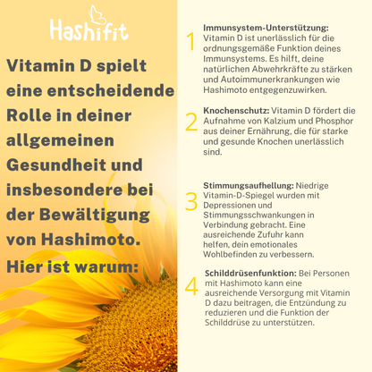 Informationstext zu Hashifit Vitamin D3 – Bedeutung von Sonnenvitamin und Mikronährstoffen bei Schilddrüsenunterfunktion